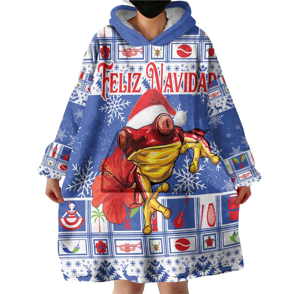Personalized Puerto Rico Christmas Wearable Blanket Hoodie Coqui With Red Maga Flower - Wonder Print Shop