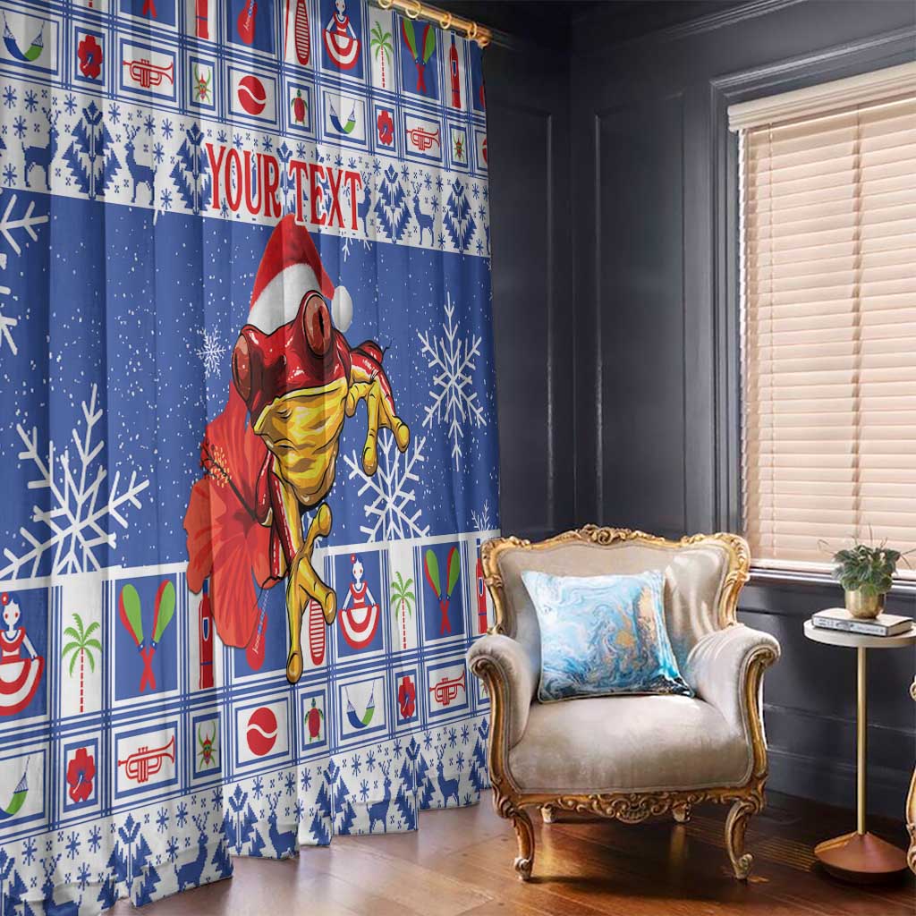 Personalized Puerto Rico Christmas Window Curtain Coqui With Red Maga Flower - Wonder Print Shop
