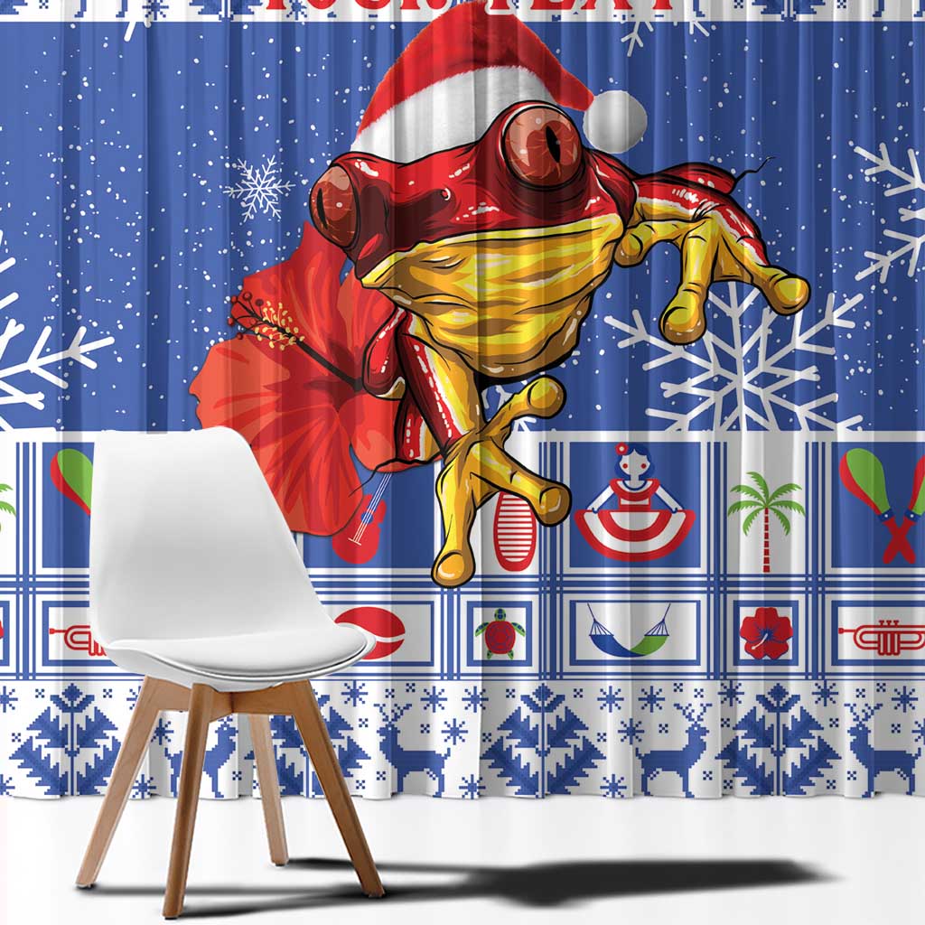 Personalized Puerto Rico Christmas Window Curtain Coqui With Red Maga Flower - Wonder Print Shop