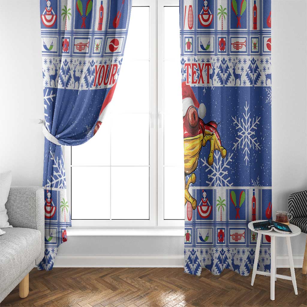 Personalized Puerto Rico Christmas Window Curtain Coqui With Red Maga Flower - Wonder Print Shop