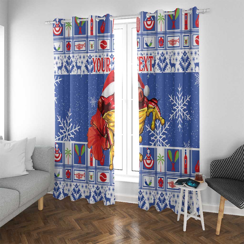 Personalized Puerto Rico Christmas Window Curtain Coqui With Red Maga Flower - Wonder Print Shop