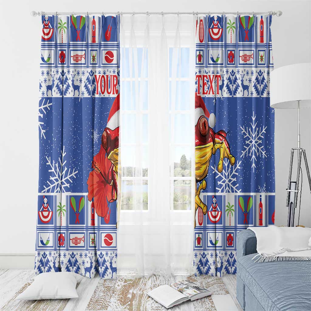 Personalized Puerto Rico Christmas Window Curtain Coqui With Red Maga Flower - Wonder Print Shop
