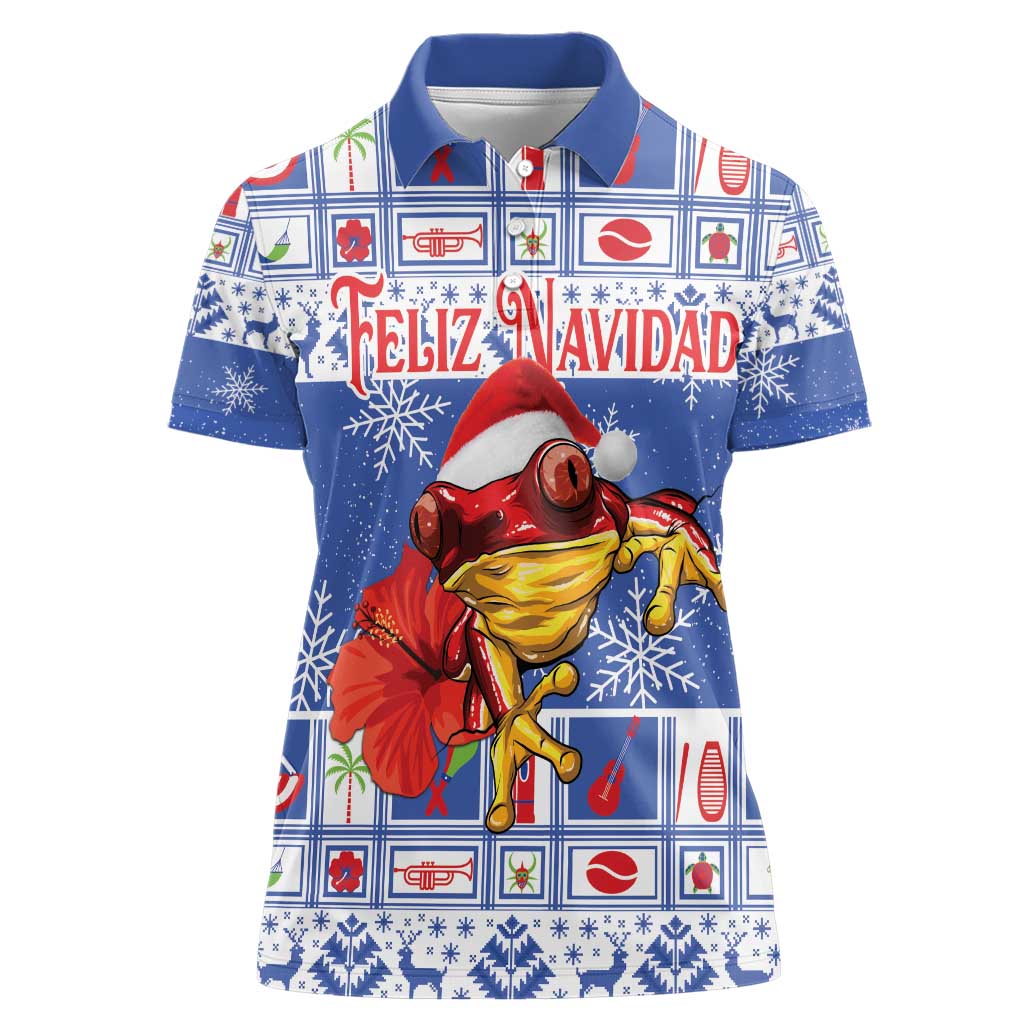 Personalized Puerto Rico Christmas Women Polo Shirt Coqui With Red Maga Flower - Wonder Print Shop