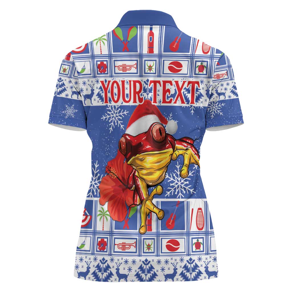 Personalized Puerto Rico Christmas Women Polo Shirt Coqui With Red Maga Flower - Wonder Print Shop