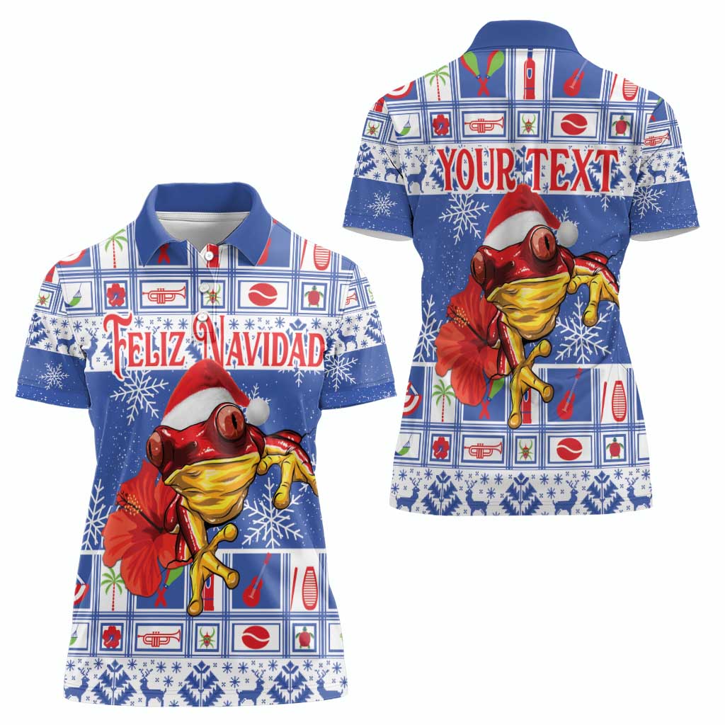 Personalized Puerto Rico Christmas Women Polo Shirt Coqui With Red Maga Flower - Wonder Print Shop