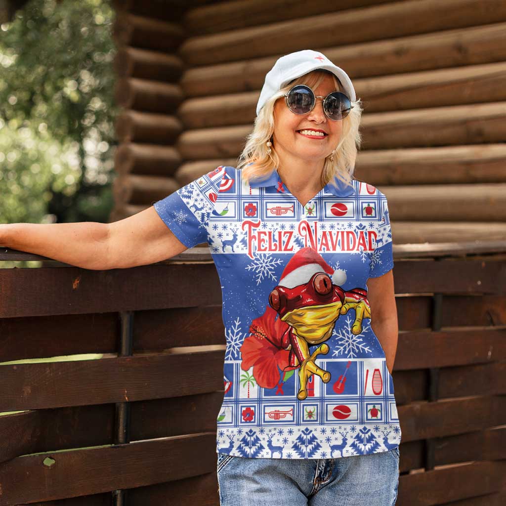 Personalized Puerto Rico Christmas Women Polo Shirt Coqui With Red Maga Flower - Wonder Print Shop