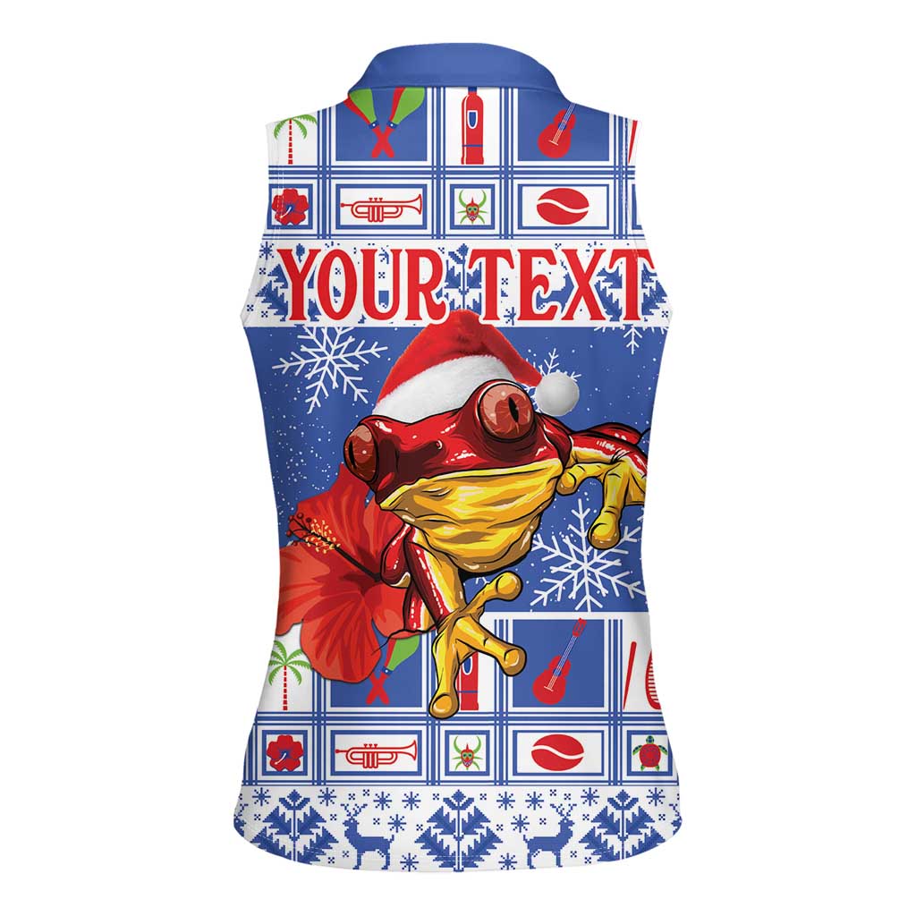 Personalized Puerto Rico Christmas Women Sleeveless Polo Shirt Coqui With Red Maga Flower - Wonder Print Shop