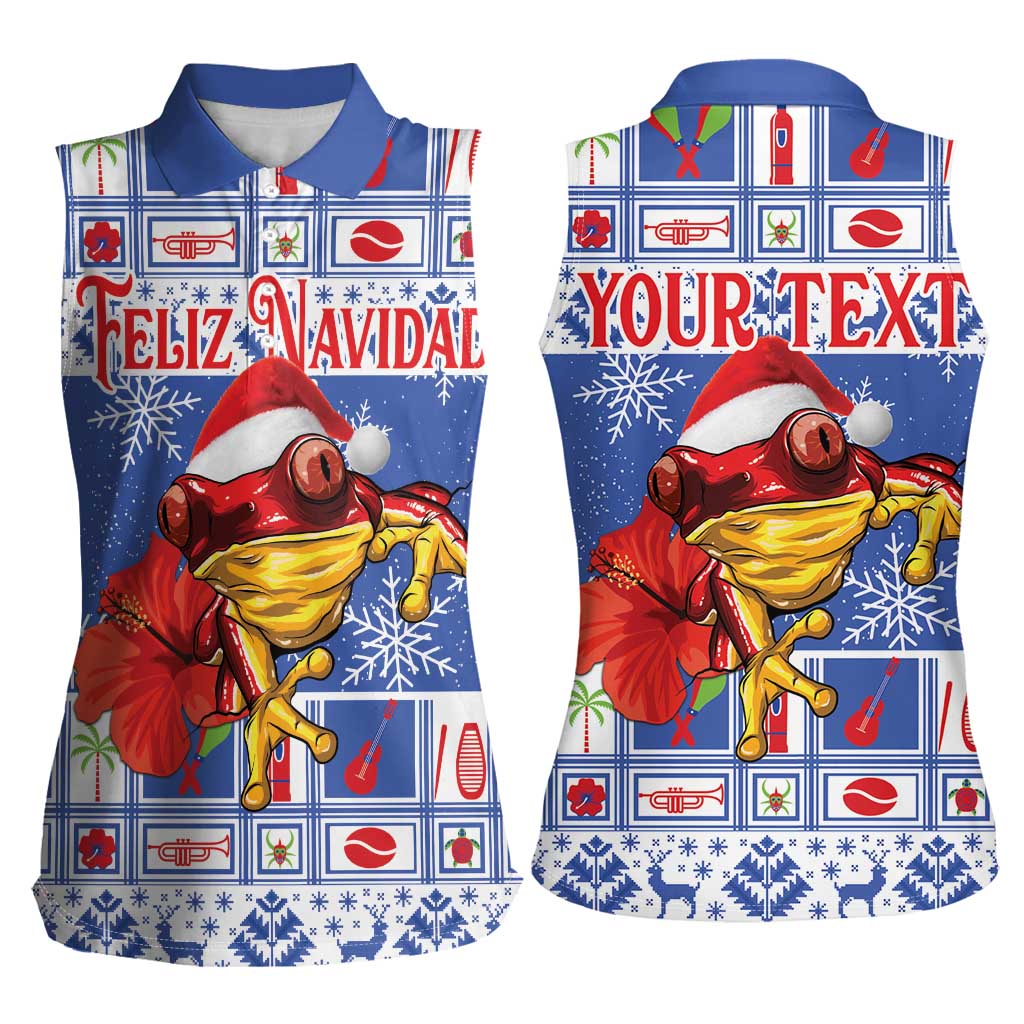 Personalized Puerto Rico Christmas Women Sleeveless Polo Shirt Coqui With Red Maga Flower - Wonder Print Shop
