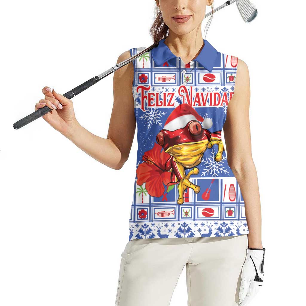 Personalized Puerto Rico Christmas Women Sleeveless Polo Shirt Coqui With Red Maga Flower - Wonder Print Shop