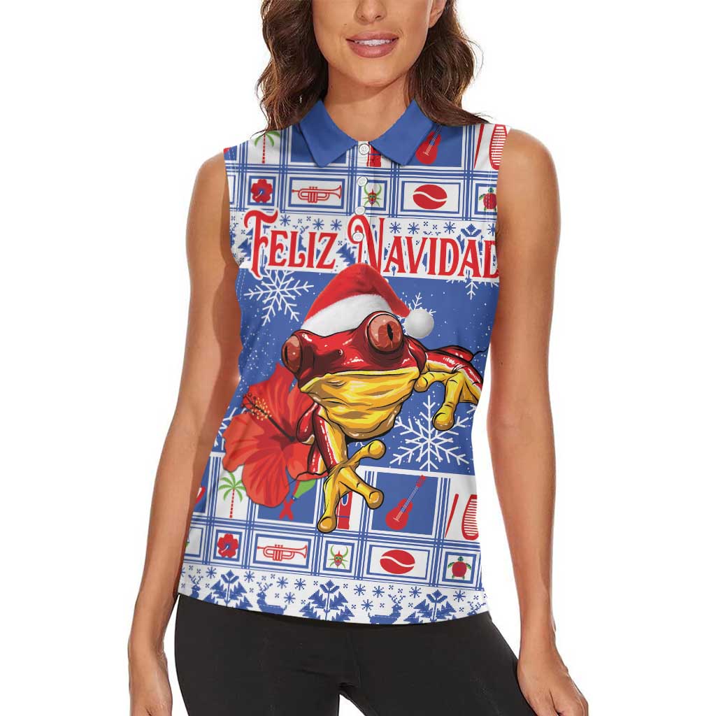 Personalized Puerto Rico Christmas Women Sleeveless Polo Shirt Coqui With Red Maga Flower - Wonder Print Shop