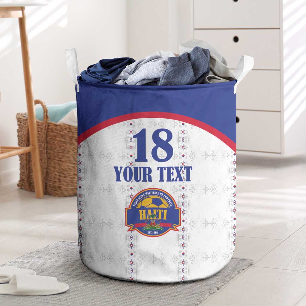 Custom Haiti Football Laundry Basket Les Grenadiers Veve Haitian Vodou White Version - Wonder Print Shop