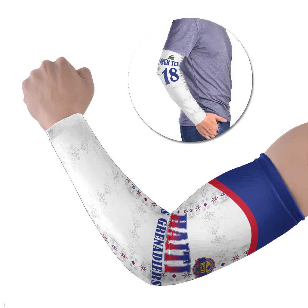Custom Haiti Football Arm Sleeves Les Grenadiers Veve Haitian Vodou White Version - Wonder Print Shop