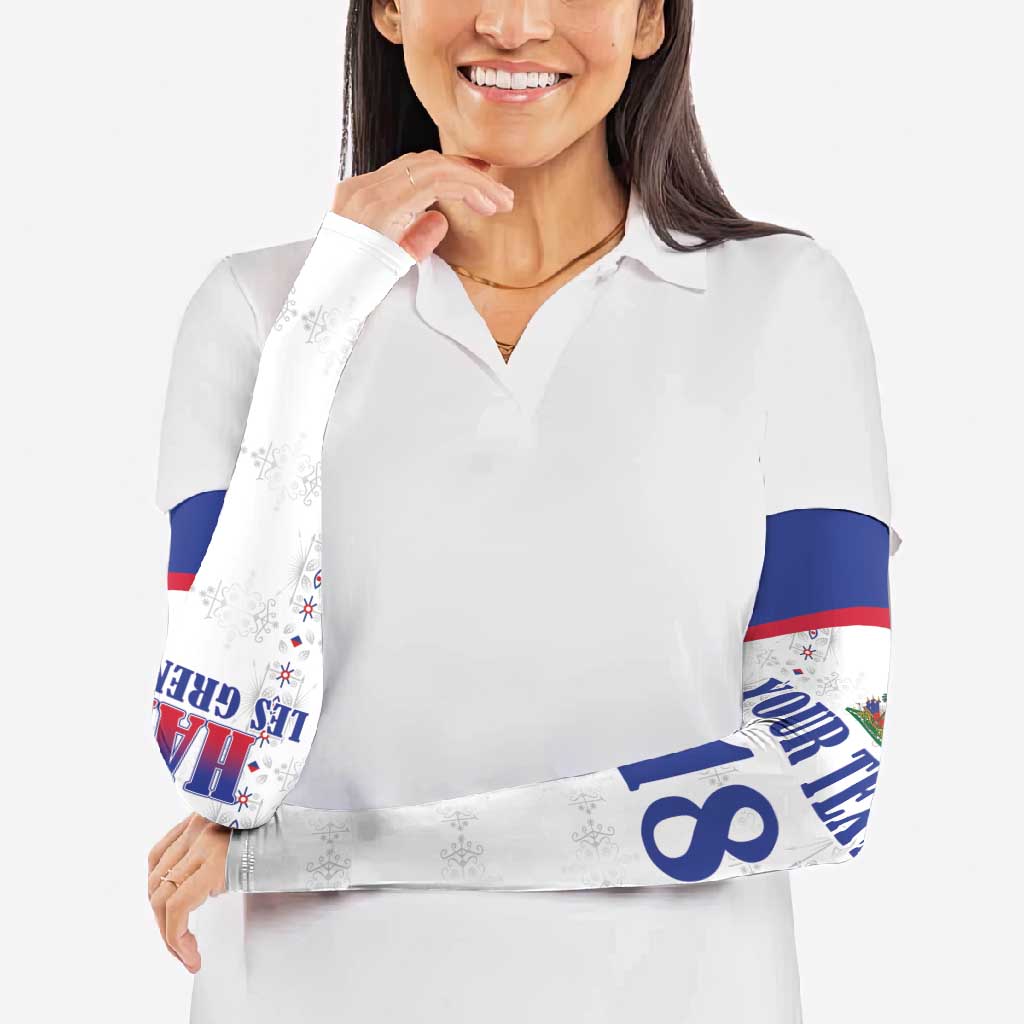 Custom Haiti Football Arm Sleeves Les Grenadiers Veve Haitian Vodou White Version - Wonder Print Shop