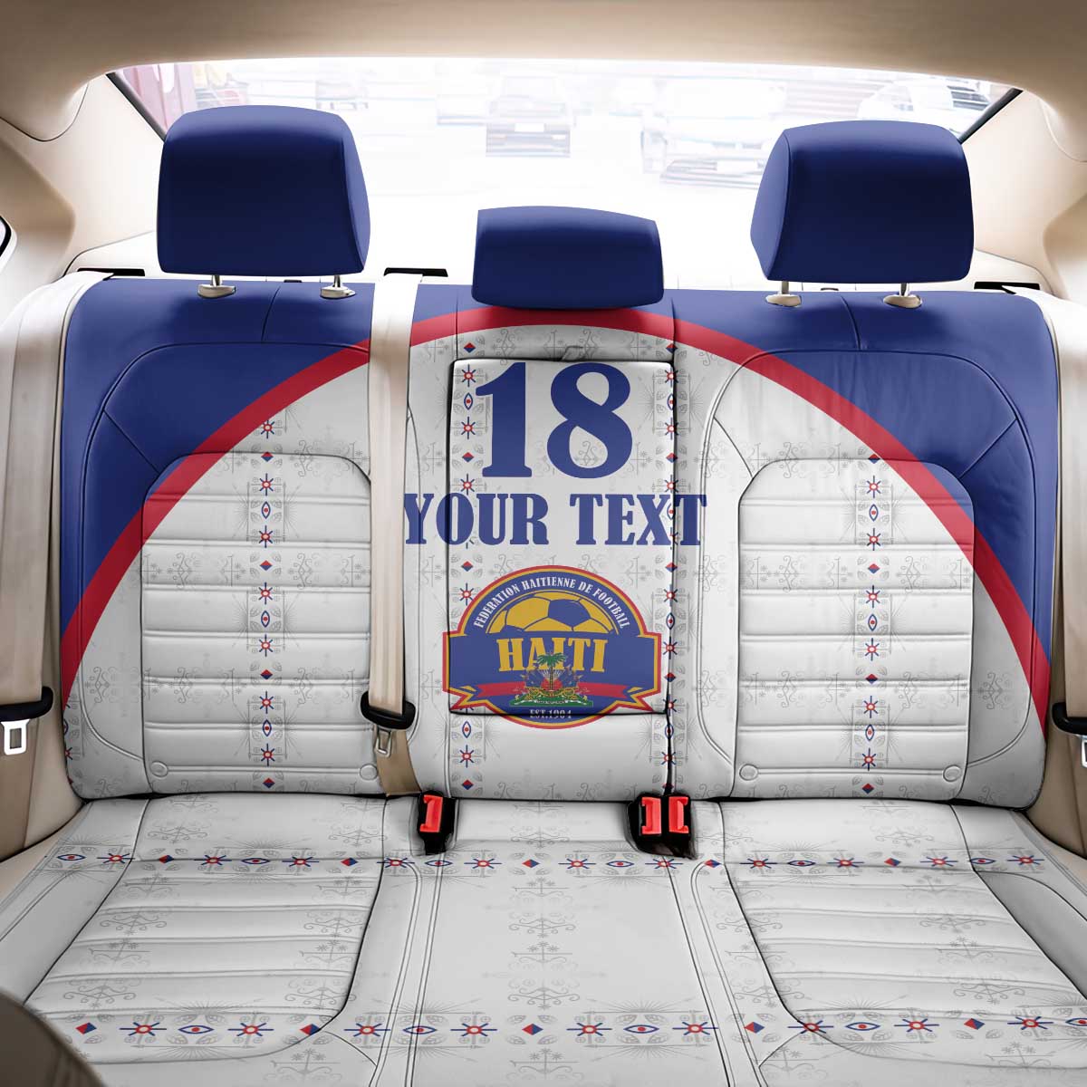Custom Haiti Football Back Car Seat Cover Les Grenadiers Veve Haitian Vodou White Version - Wonder Print Shop