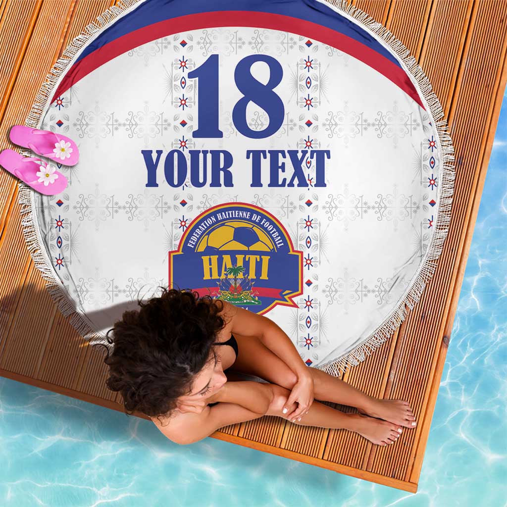 Custom Haiti Football Beach Blanket Les Grenadiers Veve Haitian Vodou White Version - Wonder Print Shop