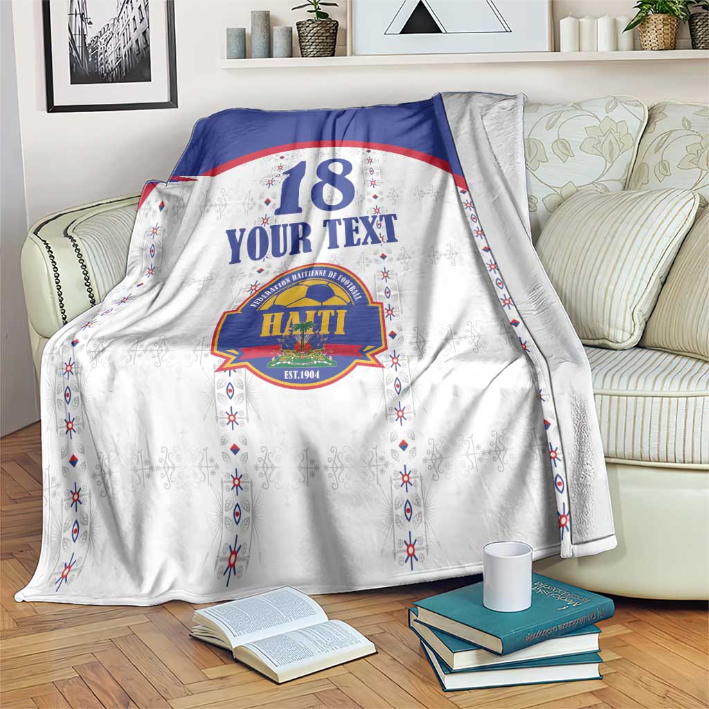 Custom Haiti Football Blanket Les Grenadiers Veve Haitian Vodou White Version - Wonder Print Shop