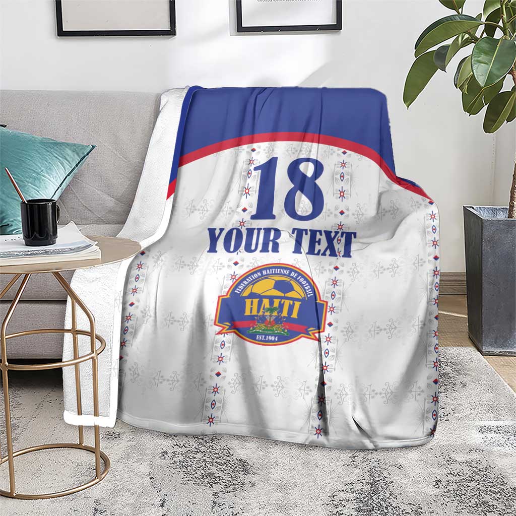 Custom Haiti Football Blanket Les Grenadiers Veve Haitian Vodou White Version - Wonder Print Shop