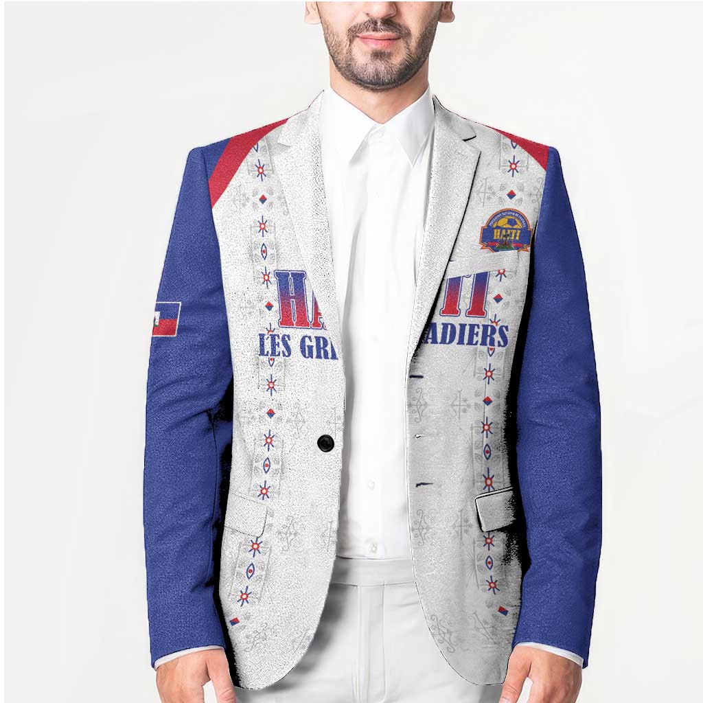 Custom Haiti Football Blazer Les Grenadiers Veve Haitian Vodou White Version - Wonder Print Shop
