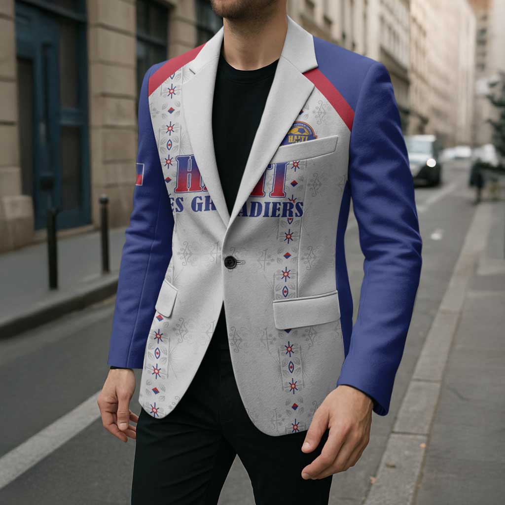 Custom Haiti Football Blazer Les Grenadiers Veve Haitian Vodou White Version - Wonder Print Shop