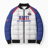 Custom Haiti Football Bomber Puffer Jacket Les Grenadiers Veve Haitian Vodou White Version - Wonder Print Shop