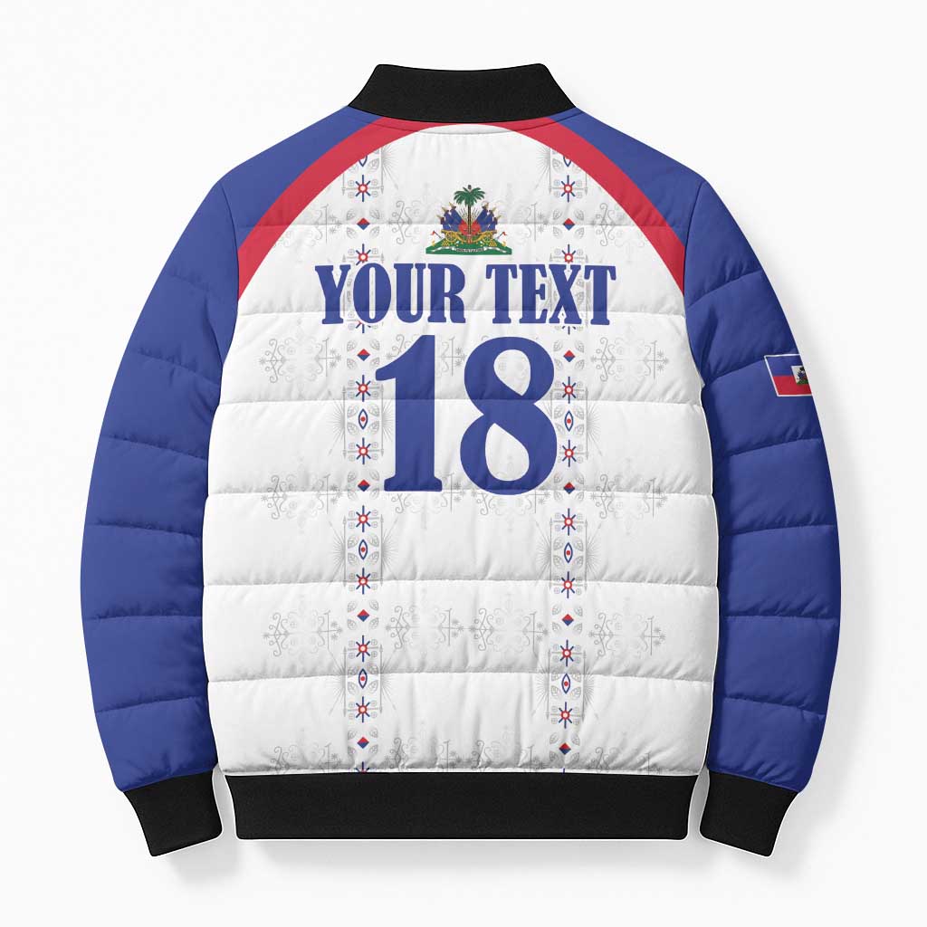 Custom Haiti Football Bomber Puffer Jacket Les Grenadiers Veve Haitian Vodou White Version - Wonder Print Shop
