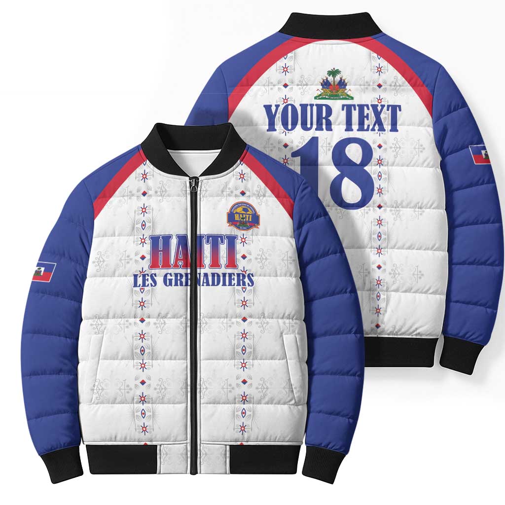 Custom Haiti Football Bomber Puffer Jacket Les Grenadiers Veve Haitian Vodou White Version - Wonder Print Shop