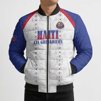 Custom Haiti Football Bomber Puffer Jacket Les Grenadiers Veve Haitian Vodou White Version - Wonder Print Shop
