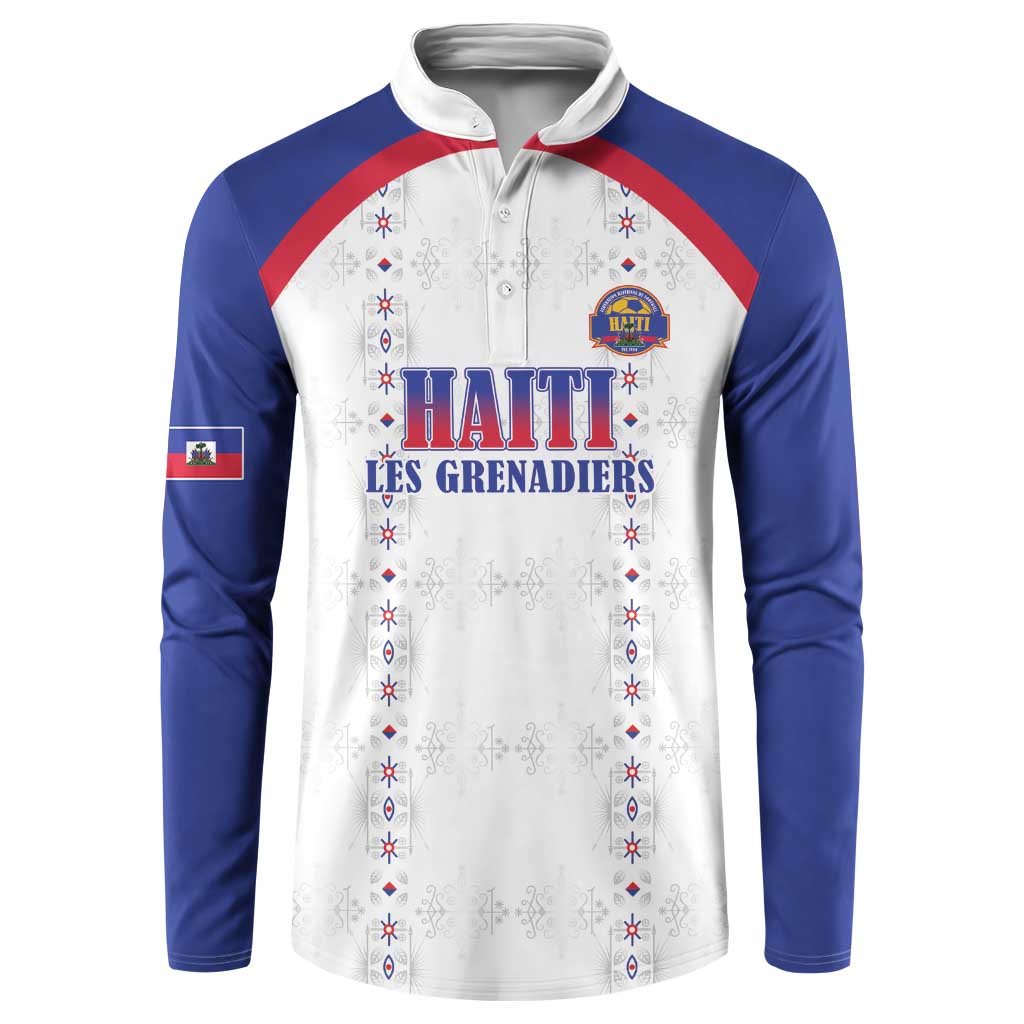 Custom Haiti Football Button Sweatshirt Les Grenadiers Veve Haitian Vodou White Version - Wonder Print Shop