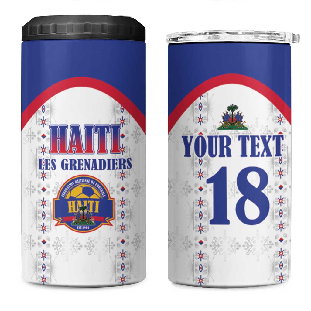 Custom Haiti Football 4 in 1 Can Cooler Tumbler Les Grenadiers Veve Haitian Vodou White Version - Wonder Print Shop