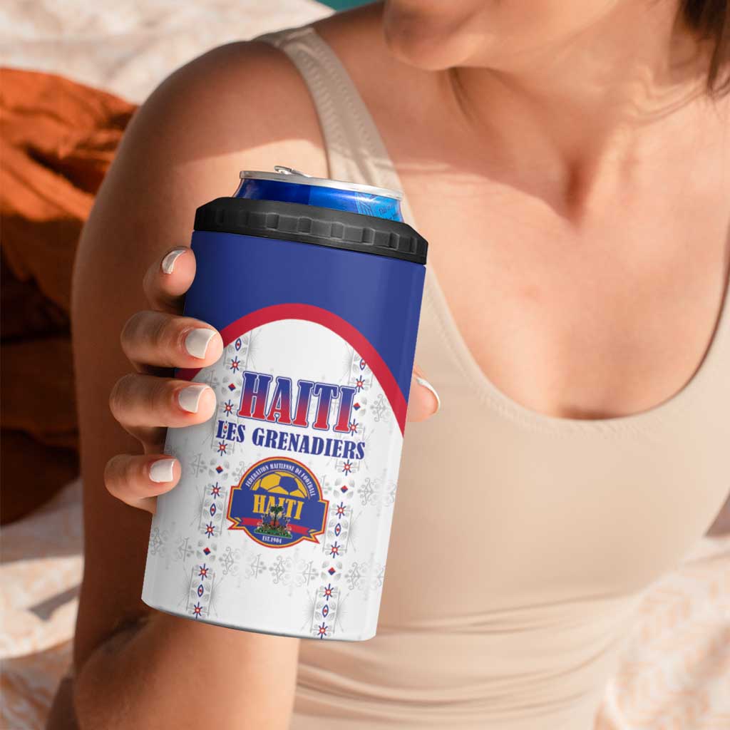 Custom Haiti Football 4 in 1 Can Cooler Tumbler Les Grenadiers Veve Haitian Vodou White Version - Wonder Print Shop