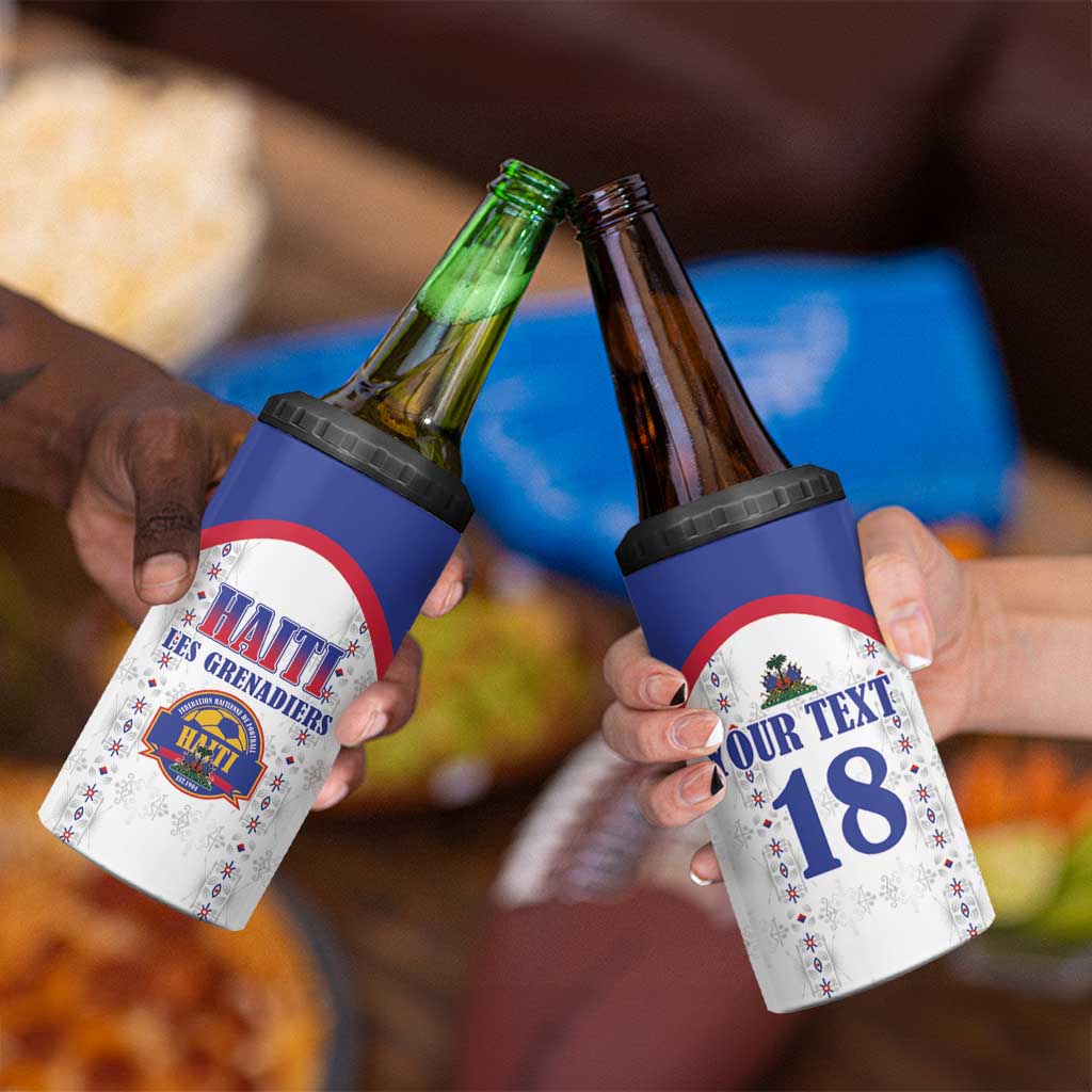 Custom Haiti Football 4 in 1 Can Cooler Tumbler Les Grenadiers Veve Haitian Vodou White Version - Wonder Print Shop