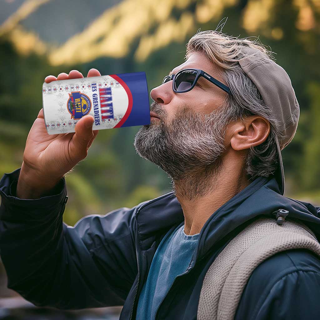 Custom Haiti Football 4 in 1 Can Cooler Tumbler Les Grenadiers Veve Haitian Vodou White Version - Wonder Print Shop