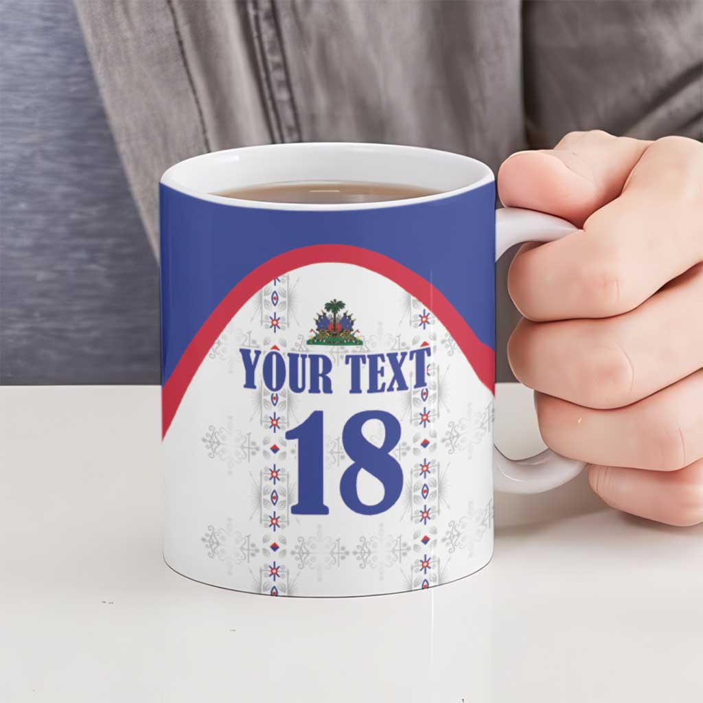 Custom Haiti Football Ceramic Mug Les Grenadiers Veve Haitian Vodou White Version - Wonder Print Shop