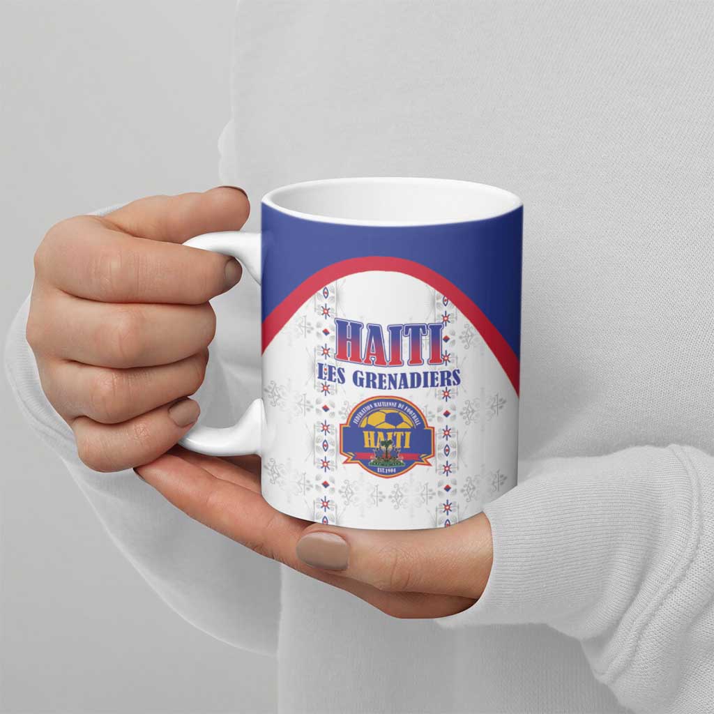 Custom Haiti Football Ceramic Mug Les Grenadiers Veve Haitian Vodou White Version - Wonder Print Shop