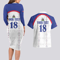 Custom Haiti Football Couples Matching Long Sleeve Bodycon Dress and Hawaiian Shirt Les Grenadiers Veve Haitian Vodou White Version - Wonder Print Shop