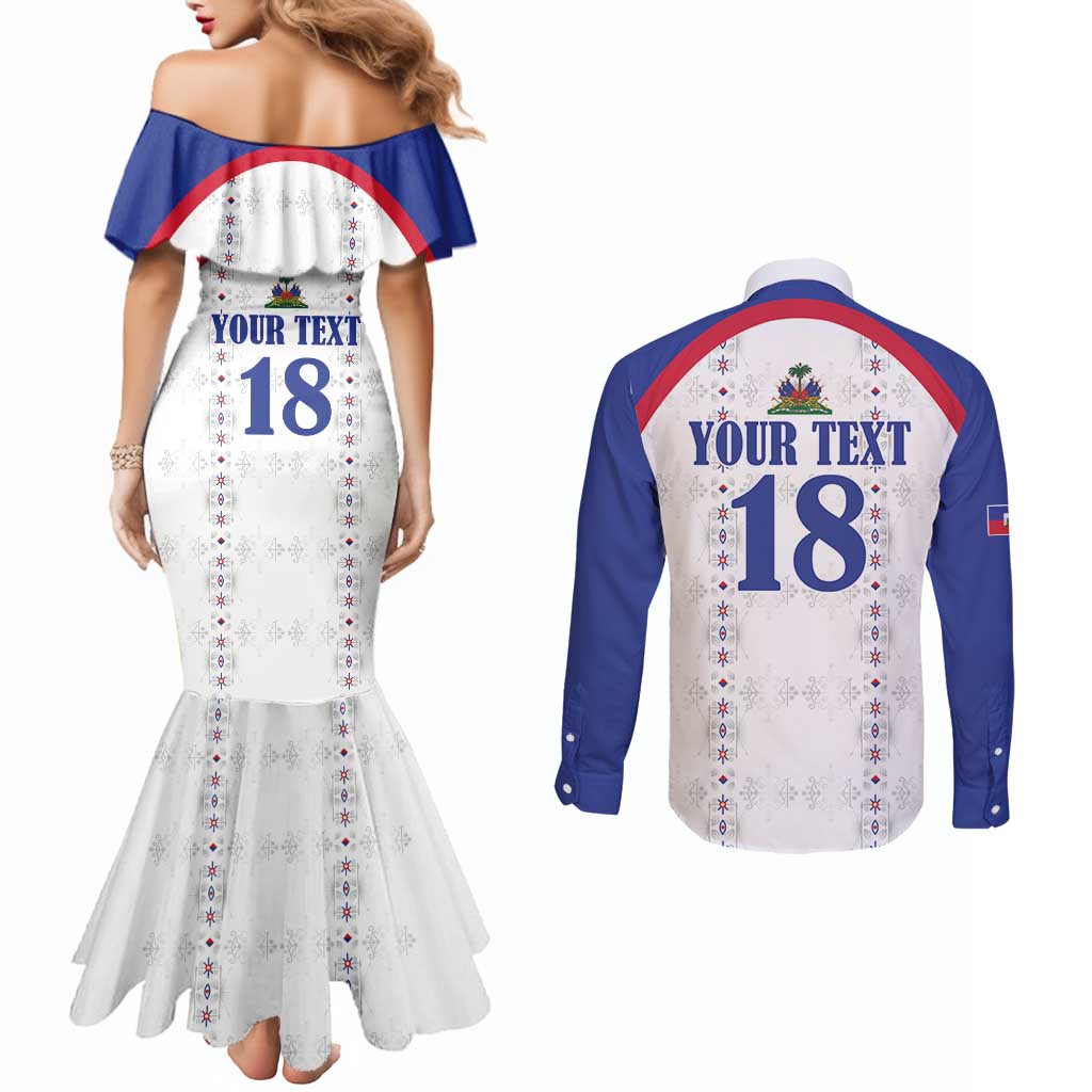 Custom Haiti Football Couples Matching Mermaid Dress and Long Sleeve Button Shirt Les Grenadiers Veve Haitian Vodou White Version - Wonder Print Shop