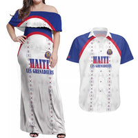 Custom Haiti Football Couples Matching Off Shoulder Maxi Dress and Hawaiian Shirt Les Grenadiers Veve Haitian Vodou White Version - Wonder Print Shop