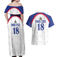 Custom Haiti Football Couples Matching Off Shoulder Maxi Dress and Hawaiian Shirt Les Grenadiers Veve Haitian Vodou White Version - Wonder Print Shop