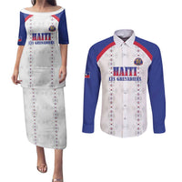 Custom Haiti Football Couples Matching Puletasi and Long Sleeve Button Shirt Les Grenadiers Veve Haitian Vodou White Version - Wonder Print Shop