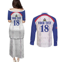 Custom Haiti Football Couples Matching Puletasi and Long Sleeve Button Shirt Les Grenadiers Veve Haitian Vodou White Version - Wonder Print Shop