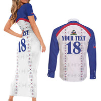 Custom Haiti Football Couples Matching Short Sleeve Bodycon Dress and Long Sleeve Button Shirt Les Grenadiers Veve Haitian Vodou White Version - Wonder Print Shop