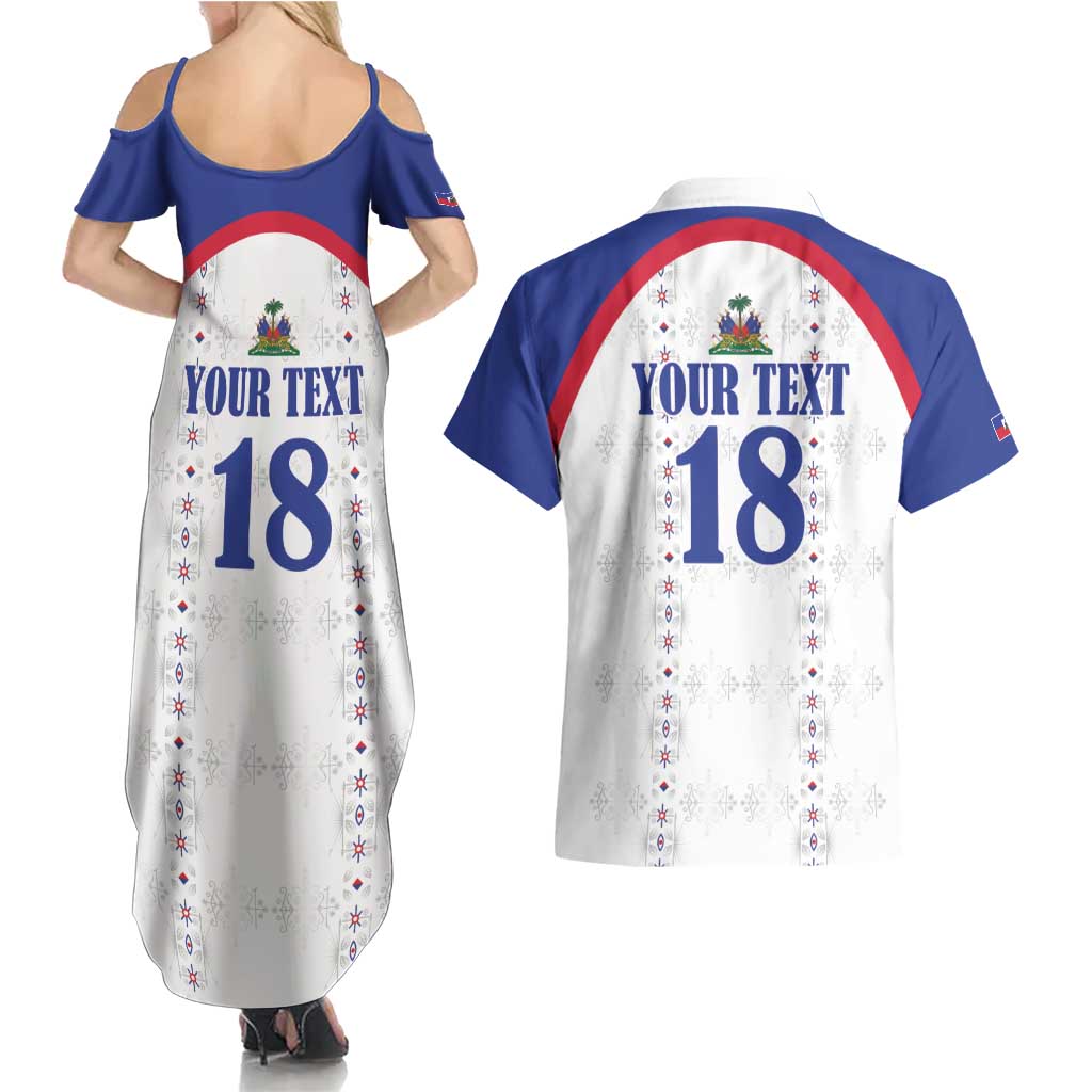Custom Haiti Football Couples Matching Summer Maxi Dress and Hawaiian Shirt Les Grenadiers Veve Haitian Vodou White Version - Wonder Print Shop