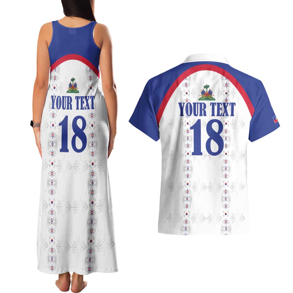 Custom Haiti Football Couples Matching Tank Maxi Dress and Hawaiian Shirt Les Grenadiers Veve Haitian Vodou White Version - Wonder Print Shop
