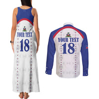 Custom Haiti Football Couples Matching Tank Maxi Dress and Long Sleeve Button Shirt Les Grenadiers Veve Haitian Vodou White Version - Wonder Print Shop
