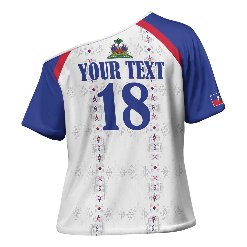 Custom Haiti Football Cross Shoulder Shirt Les Grenadiers Veve Haitian Vodou White Version - Wonder Print Shop