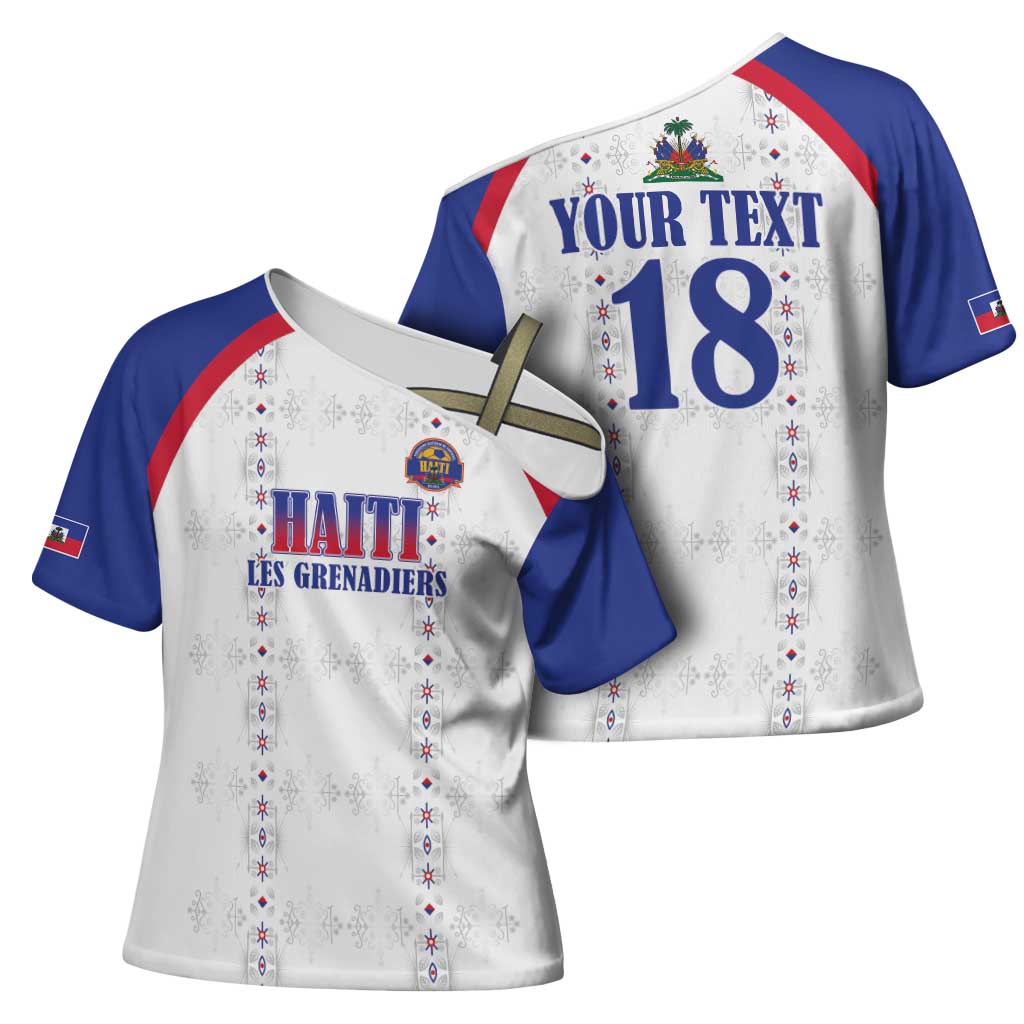 Custom Haiti Football Cross Shoulder Shirt Les Grenadiers Veve Haitian Vodou White Version - Wonder Print Shop