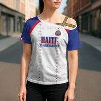 Custom Haiti Football Cross Shoulder Shirt Les Grenadiers Veve Haitian Vodou White Version - Wonder Print Shop