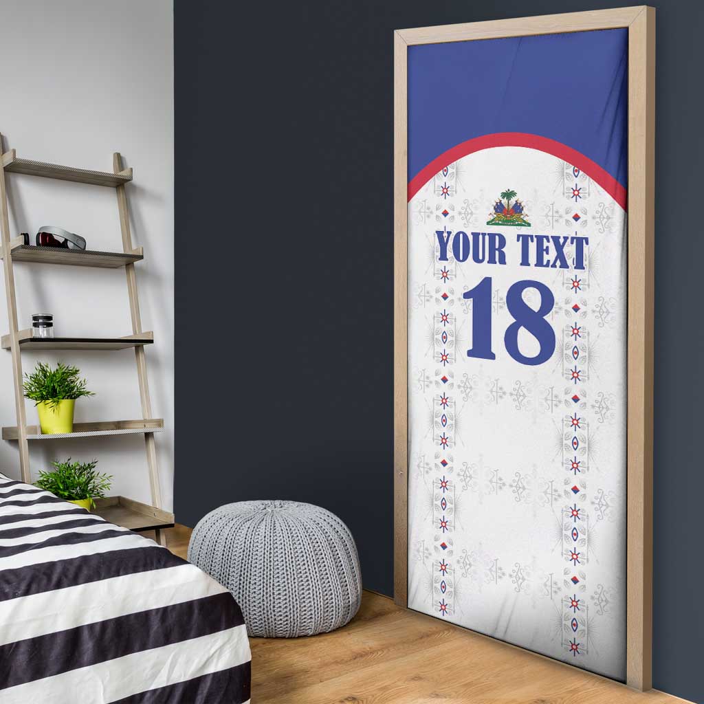 Custom Haiti Football Door Cover Les Grenadiers Veve Haitian Vodou White Version - Wonder Print Shop