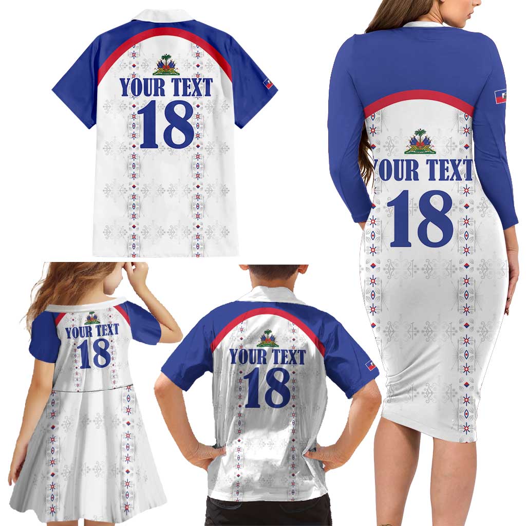 Custom Haiti Football Family Matching Long Sleeve Bodycon Dress and Hawaiian Shirt Les Grenadiers Veve Haitian Vodou White Version - Wonder Print Shop