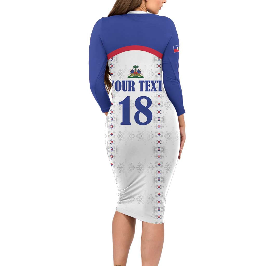 Custom Haiti Football Family Matching Long Sleeve Bodycon Dress and Hawaiian Shirt Les Grenadiers Veve Haitian Vodou White Version - Wonder Print Shop